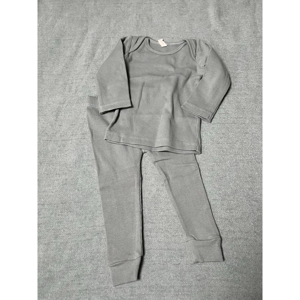 Quincy Mae Top & Bottom Pajamas,  Sage Green Gender Neutral Ribbed 6 -12M